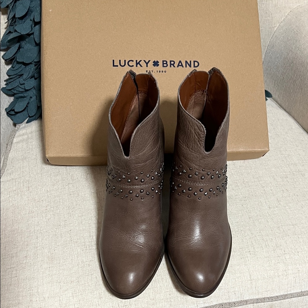 Lucky Brand Studded Brown Ankle Booties